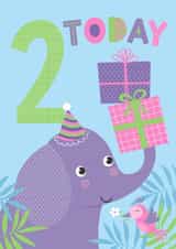 Girls Jungle themed Birthday card featuring an elephant - 2 Today created by Tanya Laporte Designs