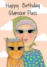 Funny glamorous birthday card for cat lovers created by Peach Nut Studio