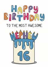 Cute 16th Birthday Card - For Nephew - Cake created by Schnauzer Scribbles