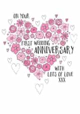 Cute Floral Heart Anniversary Card - 1 year - On Your First Wedding Anniversary created by Eggbert & Daisy