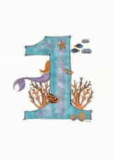 Happy 1st Birthday illustrated mermaid card created by Helen Leslie Illustrator