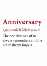 Funny Definition Typography Anniversary Card - The One Date One Of Us Always Remembers And The Other Always Forgets created by @RoseDesignCards