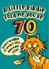 70th milestone birthday card for a cat lover created by The Typecast Gallery