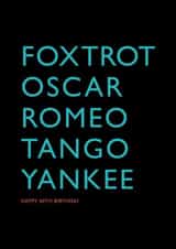 40th birthday card using NATO phonetic police military radio alphabet created by PaperPaper