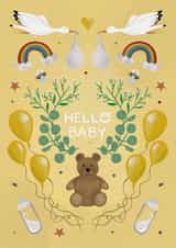 Hello baby teddy bear and balloons card created by Art by Reebee