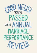 Funny Typography Wedding Anniversary Card - Good News - Marriage Performance Review - created by Christine Cuddihy Illustration