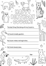 Birthday Colouring-in Animals Card for Cousin 1001 created by Evie Garnett Designs