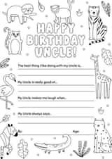 Birthday Colouring-in Animals Card for Uncle 1001 created by Evie Garnett Designs