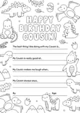 Birthday Colouring-in Dinosaur Card for Cousin 1001 created by Evie Garnett Designs