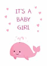 New Baby Card - It's a Girl - Cute Pink Whale created by Coconut Island Cards