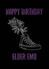 Happy Birthday Elder Emo - Cute 'n' Spooky Converse Tattoo Birthday Card created by Pop Punk Prints