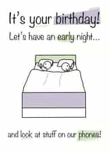 Funny birthday card for a partner suggesting an early night... created by Shore Designs
