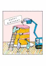Making a super duper mega birthday cake, so big it needs a cherry picker created by Bird and Pals