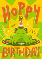 Cute Happy Birthday Card - Party Frog - Hoppy Birthday created by Angharad Ffion Design
