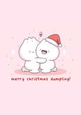 Kawaii Asian food pun Christmas card - merry christmas dumpling - bao buns created by Rosalie Perl