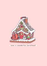 Kawaii cute gingerbread house Christmas card created by Rosalie Perl