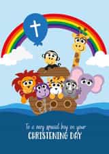 Boy's Christening Day - Cute Animals - Noah's Ark Theme created by Roger Bear Designs