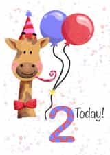 Cute 2nd birthday card, party giraffe, balloons created by Things By Bam
