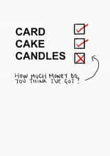 Funny Birthday Card - Cost of Living Crisis - Card, Cake, Candles. created by Sadie Cornish