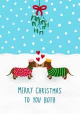 A Cute Christmas Card For Couples - Sausage Dogs - Christmas Kisses created by Chloe Tyler