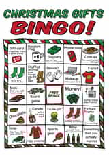 Funny Christmas Gifts Bingo - Interactive Fun Card For The Holidays - Hand Drawn created by Just Kidding Cards