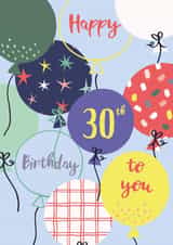 Classic 30th Birthday Card - For Him - Balloons created by Sazerelli Designs