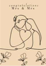 Mrs & Mrs wedding romantic and cute neutral card for wife’s to be LGBTQ+ created by HappyHippyPrints