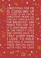 Cute and heartfelt Christmas card for the one you love - what Christmas means created by Pickled Prints