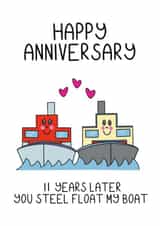 11th anniversary card for husband or wife. Happy Steel anniversary. created by Schnauzer Scribbles