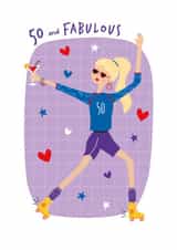 50th Birthday Card Age Fifty - Roller-skate Cocktail Disco - 50 and Fabulous created by Little Stringers