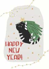 Happy New Year Card With A Cute Black Cat - Funny - For All People created by Nuta Mart