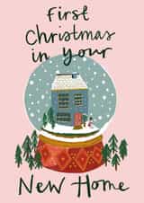 Cute First Christmas in New Home card for loved ones - snow globe - Winter scene created by Faye Finney