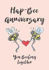 Anniversary card for a lovely couple featuring cute bees holding a heart. created by Helen Morgan Illustration
