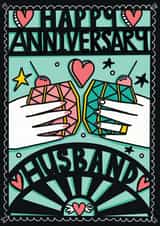 COOL ANNIVERSARY CARD FOR HUSBAND. PAPERCUT COOL STYLE PERFECT FOR HIM. created by NICHOLA COWDERY ILLUSTRATIONS