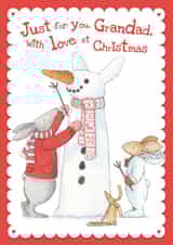 Cute Christmas Card for Grandad - Bunnies Making a Snowbunny - Just for you created by Helen Morgan Illustration