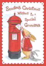 Cute Christmas Card For A Special Grandma Bunny Posting Card In An Old Post Box created by Helen Morgan Illustration