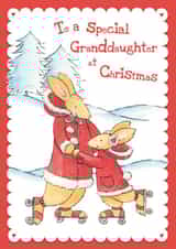 Cute Christmas Card For A Special Granddaughter - Bunnies Roller Skating created by Helen Morgan Illustration