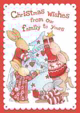 Cute Christmas Card For A Special Family - Bunny Family Decorating The Tree created by Helen Morgan Illustration