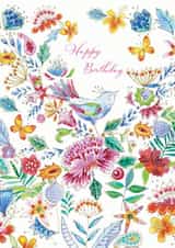 Pretty Floral Happy Birthday card with tropical watercolour design. created by REBECCA MCCULLOCH