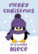 Cute Purple Penguin Christmas Card for a lovely Niece created by Krimbles