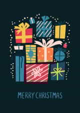 Colorful Christmas cards for your family and friends with illustrated gifts created by Valeria Frustaci