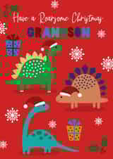 Roarsome dinosaur Christmas card for Grandson created by Sarah Corcoran 