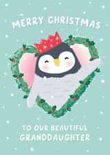 Cute Christmas Card For Granddaughter - Penguin created by Macie Dot Doodles