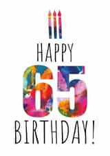 Modern 65th Birthday Card - Colourful Abstract Art Candles and Cake created by size3art