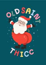cute christmas card illustration of old saint THICC - teal created by katie illustrated