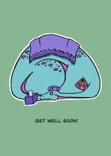 Cute Dinosaur Get Well Soon Card - Brontosaurus Feeling Unwell Blanket & Teddy created by Betty Bunny Designs