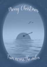 Christmas heartfelt classic for friends family abroad. Santa flying across sea. created by The Crafty Tourist