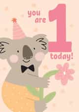 Cute koala bear birthday card for one year old created by Blush & Blossom