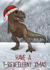 Funny T-Rex Christmas Card - T-Rex Santa - Have a T-Rexcellent Xmas created by Charlie - Cherry Pie Lane
