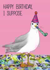 Funny Rude Seagull Birthday Card - Party Seagull - Happy Birthday, I suppose. created by Charlie - Cherry Pie Lane